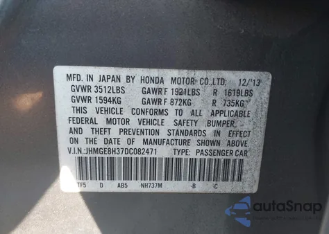 2013 Honda Fit from USA, damaged, VIN JHMGE8H37DC082471